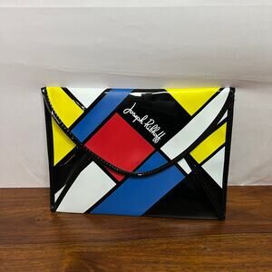 Vintage Joseph Ribkoff Color Block Envelope Clutch Black Red Blue Artcore Bag